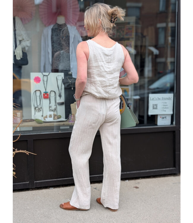 Drawstring Linen Pants - Sand