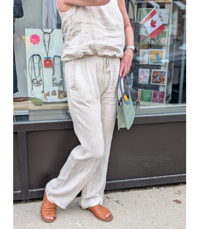 Drawstring Linen Pants - Sand