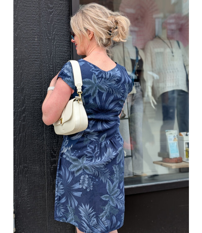 Floral Cap Sleeve Linen Dress - Midnight