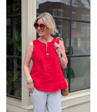 Angela Mara Button Detail Hi-Low Tank Top - Red