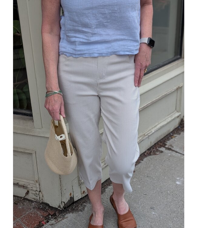 Hue Vertical Stripe Pedal Pusher Pants - Taupe