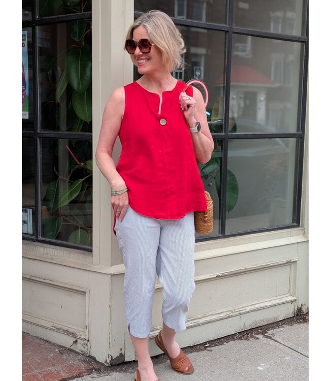 Hue Vertical Stripe Pedal Pusher Pants - Blue