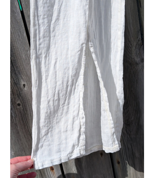 Pistache Front Split Linen Pants - White