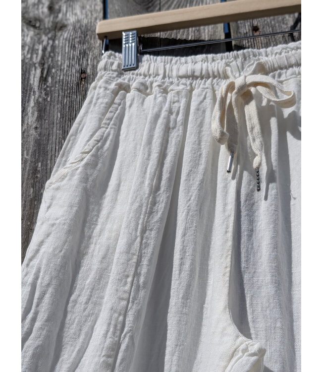 Pistache Front Split Linen Pants - White