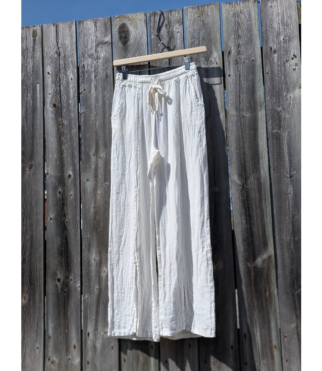 Pistache Front Split Linen Pants - White