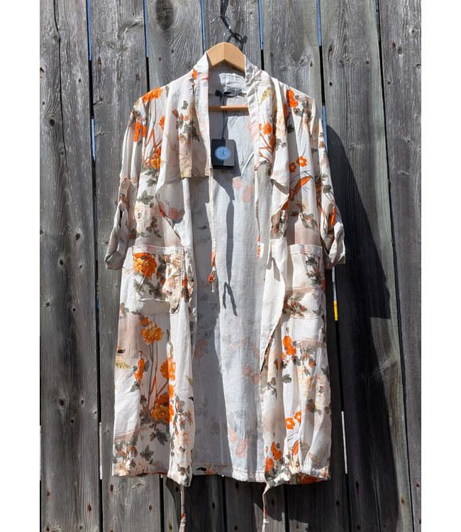 Linen Open Cardigan - Orange Sakura