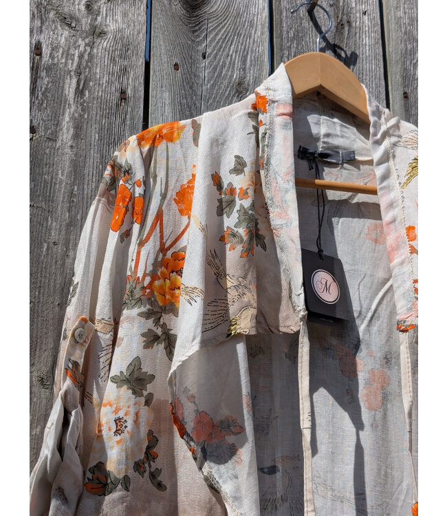 Linen Open Cardigan - Orange Sakura
