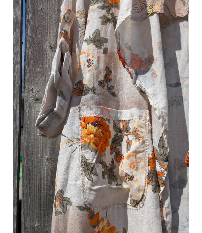 Linen Open Cardigan - Orange Sakura