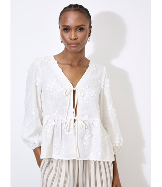 Apricot Floral Applique Tie Top - White