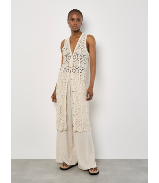 Apricot Crochet Longline Coverup Vest - Stone