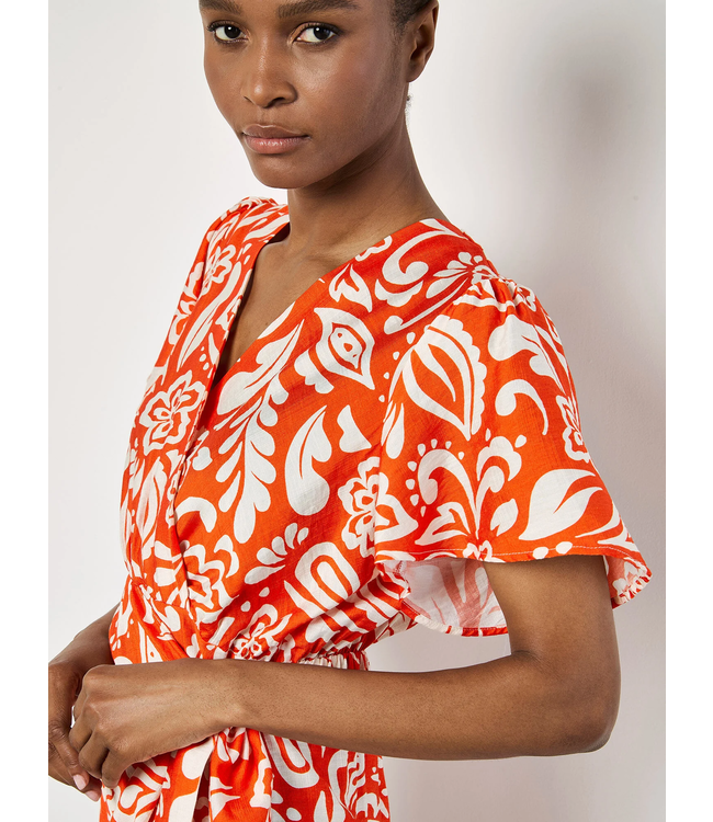 Apricot Bold Paisley Wrap Dress - Orange