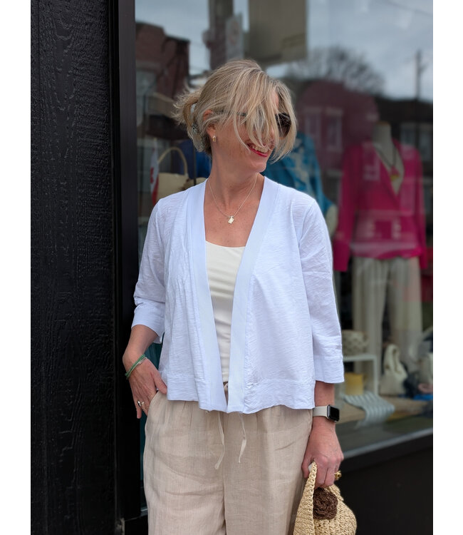 Mododoc 3/4 Sleeve Open Cardi -White