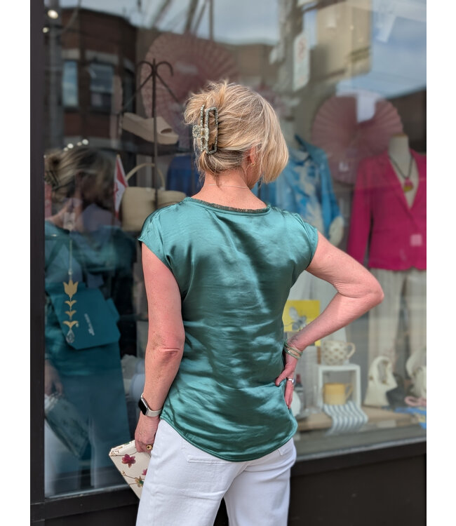 Melissa Nepton Fringe Neck Short Sleeve Top - Exotic Green