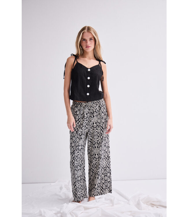 ICHI IHLinno Linen Pants - Black Diamond