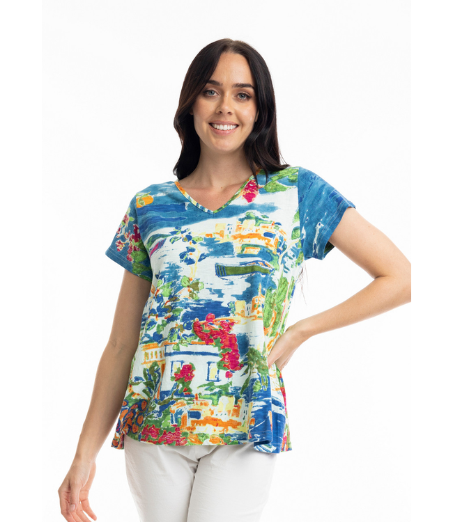 Orientique Print V-Neck Tee - Positano
