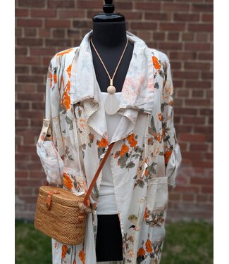 Linen Open Cardigan - Orange Sakura