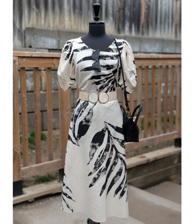 Astrid Palm Print Midi Skirt - Cream/Black