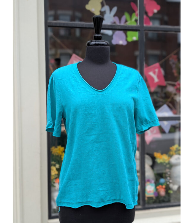 Made in Italy Hi-Lo Linen T-Shirt - Aqua