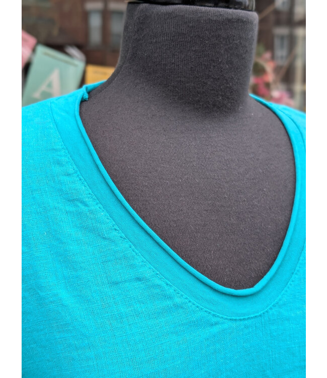 Made in Italy Hi-Lo Linen T-Shirt - Aqua