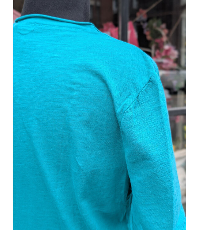 Made in Italy Hi-Lo Linen T-Shirt - Aqua
