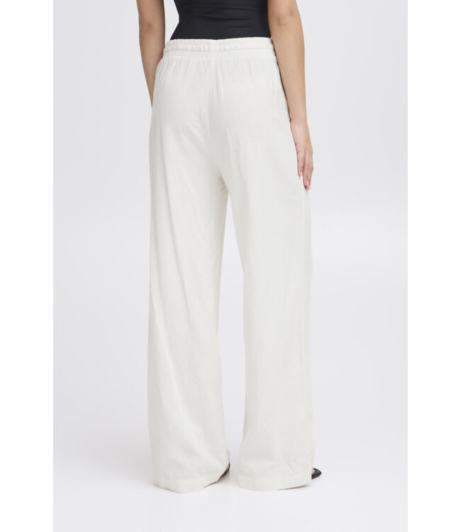 ICHI IHLinno Wide Leg Linen Pants - White