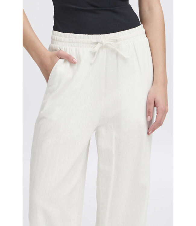 ICHI IHLinno Wide Leg Linen Pants - White