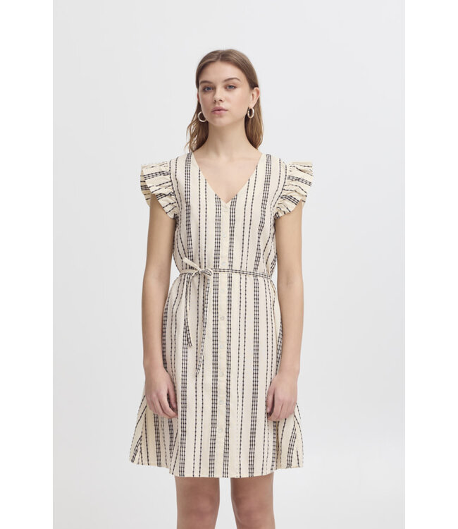 ICHI IHJosine Striped Button Dress - Birch