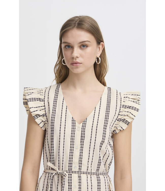 ICHI IHJosine Striped Button Dress - Birch