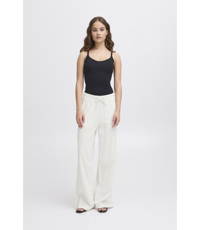 ICHI IHLinno Wide Leg Linen Pants - White