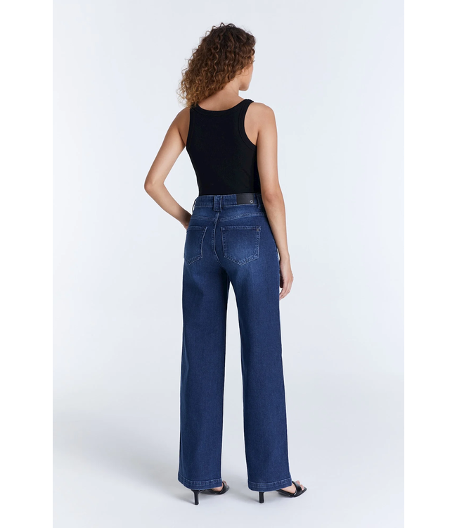 Cup of Joe Denim Lulu Wide Leg Patch Pocket Jeans - Dark Wash