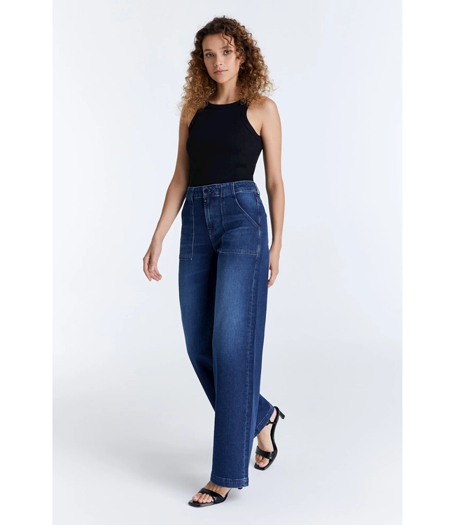 Cup of Joe Denim Lulu Wide Leg Patch Pocket Jeans - Dark Wash