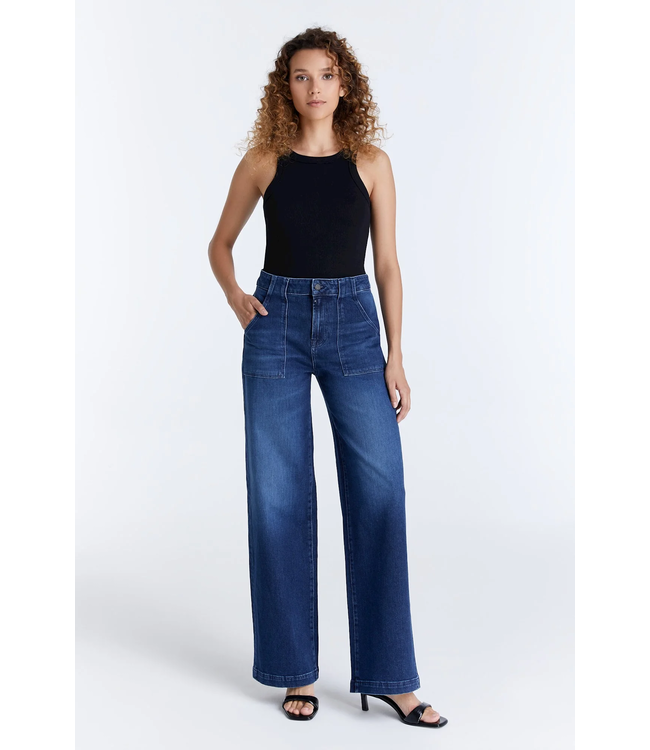Cup of Joe Denim Lulu Wide Leg Patch Pocket Jeans - Dark Wash