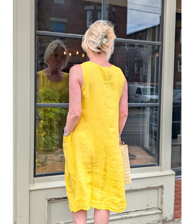 Made in Italy Linen Dress w/Pockets - Lemon