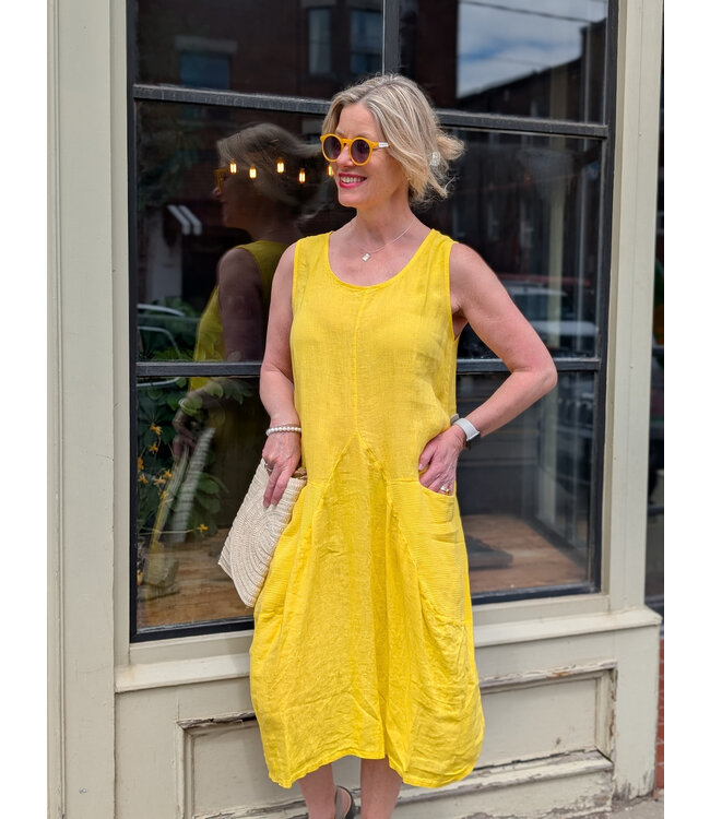 Made in Italy Linen Dress w/Pockets - Lemon