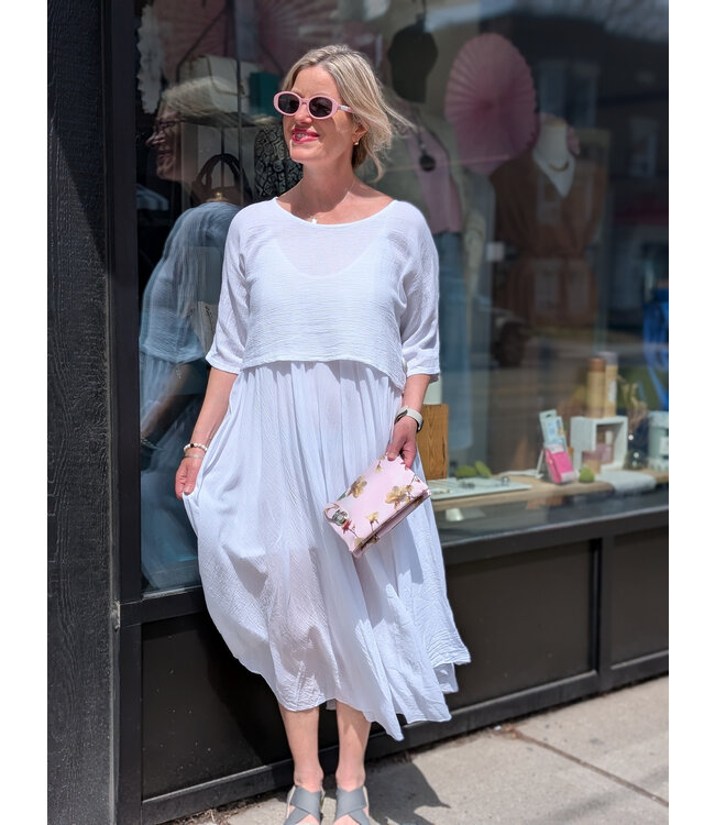 Made in Italy Dress with 3/4 Sleeve Top - White