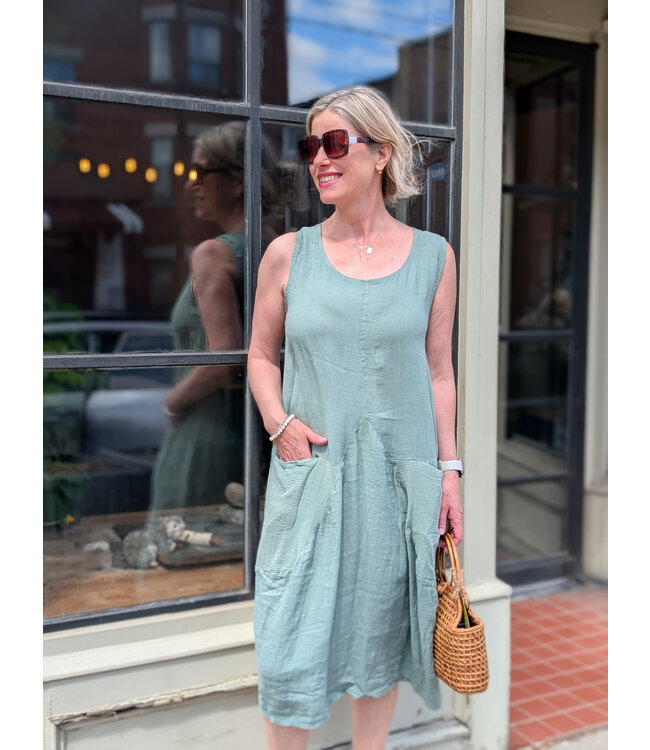 Made in Italy Linen Dress w/Pockets - Tea