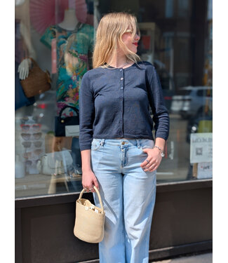 naif Alvin 3/4 Sleeve Linen Cardigan - Navy
