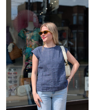 naif Joelle Linen Top - Navy Windowpane