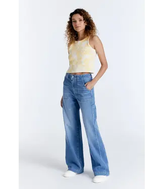 Cup of Joe Denim Lulu Wide Leg Patch Pocket Jeans - Light Blue
