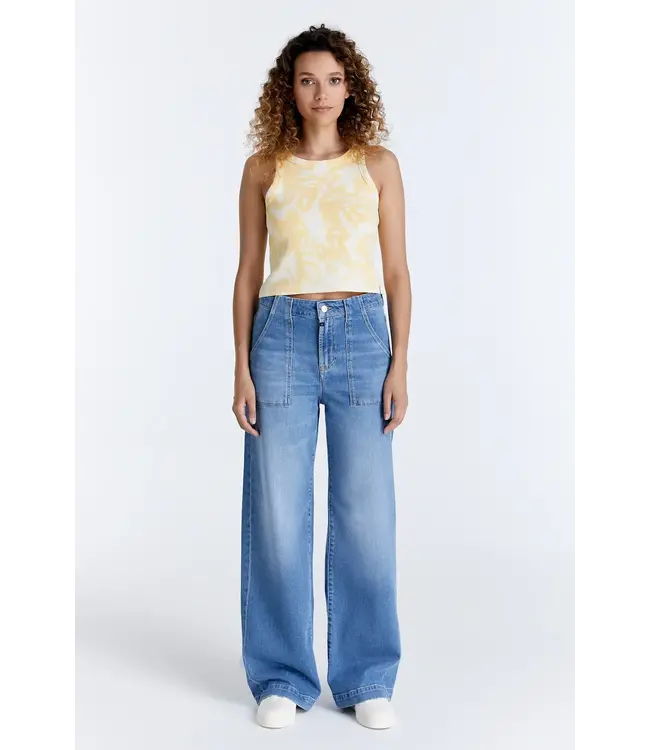 Cup of Joe Denim Lulu Wide Leg Patch Pocket Jeans - Light Blue