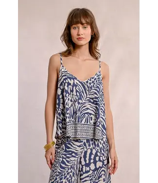 Molly Bracken Zebra Print Camisole - Denim Blue