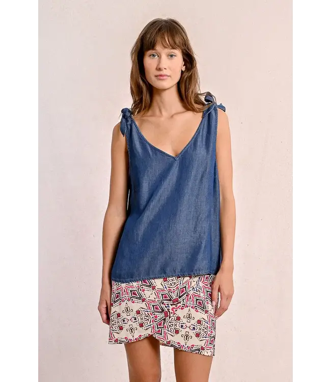 Molly Bracken Shoulder Tie-Up Tank Top - Denim Blue