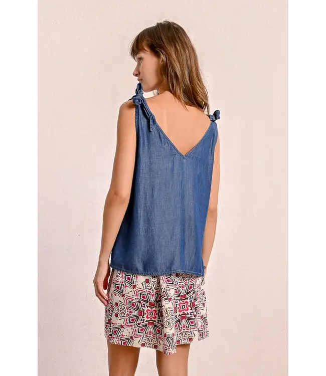 Molly Bracken Shoulder Tie-Up Tank Top - Denim Blue