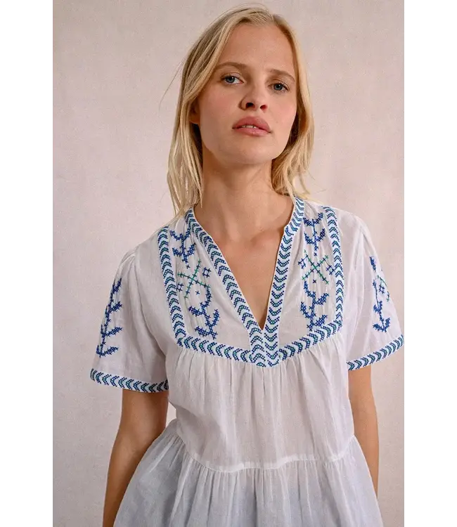 Molly Bracken Embroidered Poplin Top - White
