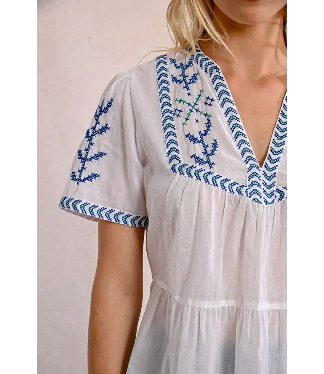 Molly Bracken Embroidered Poplin Top - White