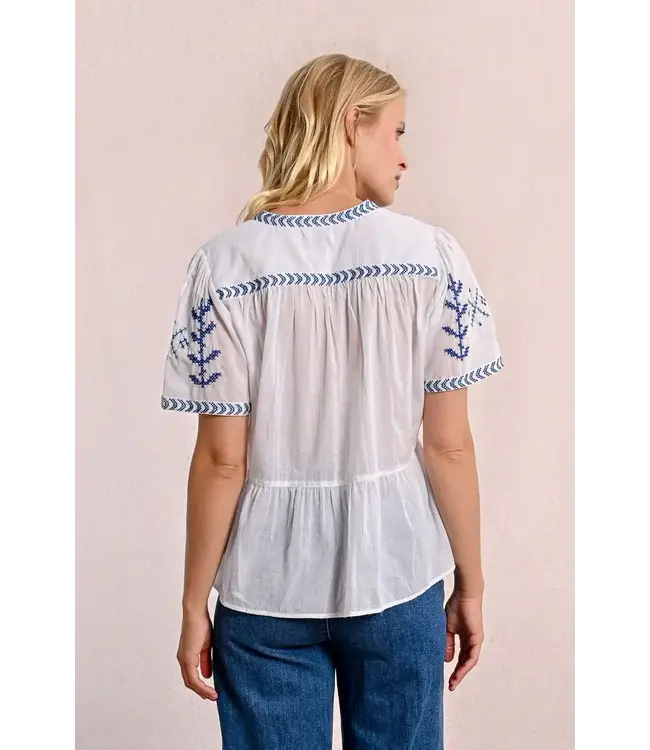 Molly Bracken Embroidered Poplin Top - White