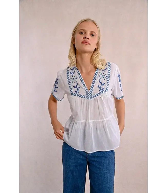 Molly Bracken Embroidered Poplin Top - White