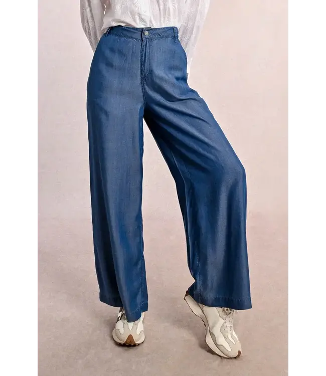 Molly Bracken Wide Leg Lyocell Pants - Denim Blue