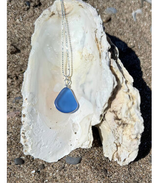 White Lotus Design Wire Bezel Frame Seaglass Pendant Necklace - Assort