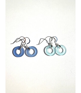 White Lotus Design Circular Seaglass Earrings - Assorted